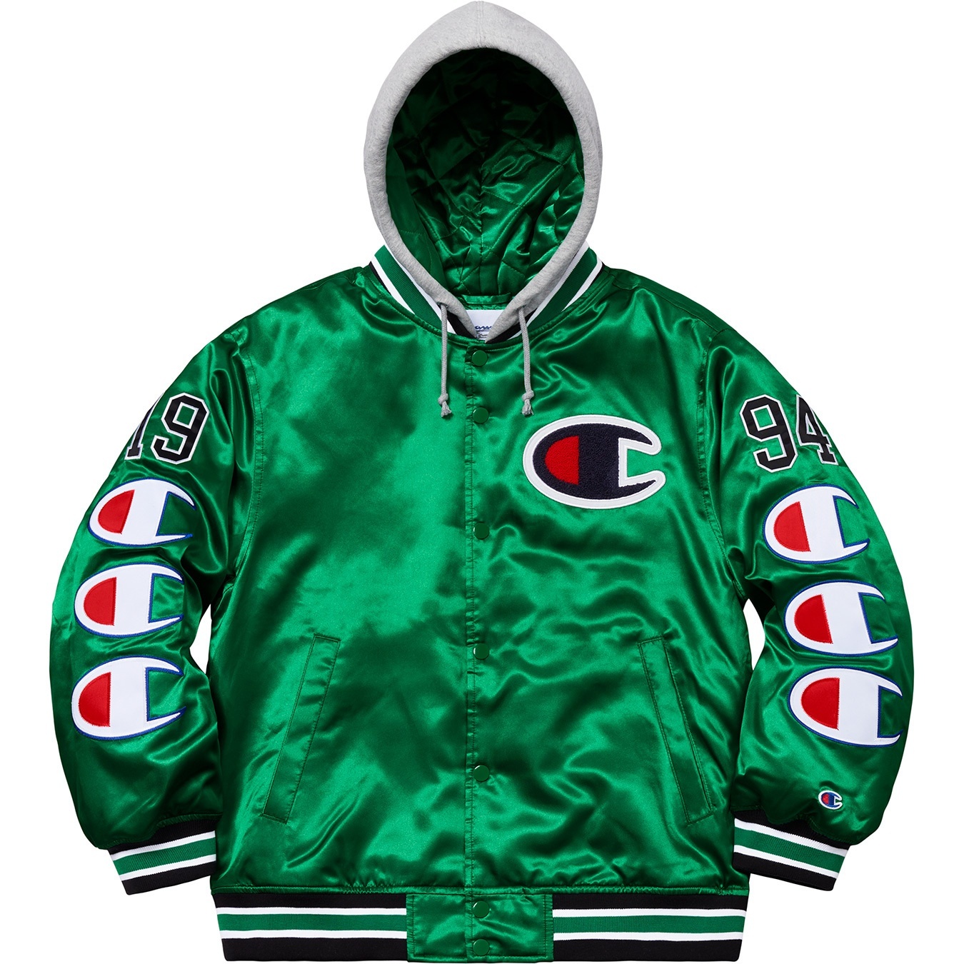 Supreme®/Champion® Hooded Satin Varsity Jacket view 5